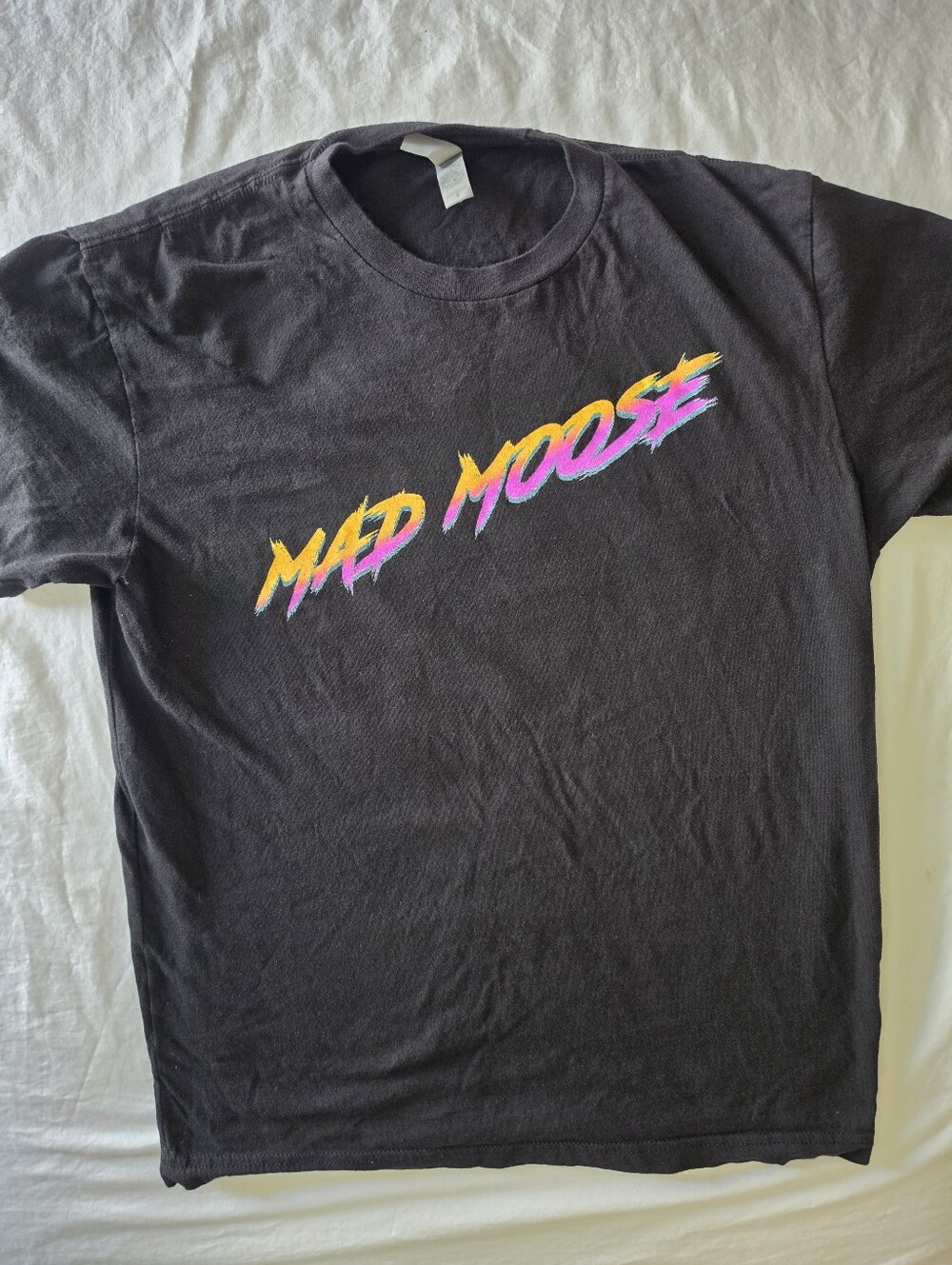 Mad Moose Neon Synthwave Motocross Dirt Bike Graphic Tee S